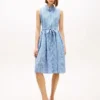 Midi-Kleid aus Gingham-Seersucker mit Gürtel