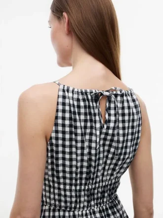 Midi-Kleid aus Leinenmischung mit Gingham-Muster und Raffungen