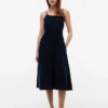 Midi-Kleid aus Leinenmischung mit Raffungen