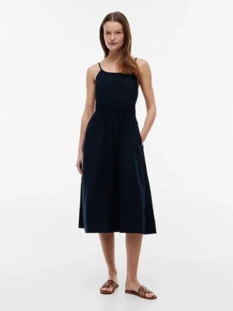 Midi-Kleid aus Leinenmischung mit Raffungen