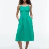 Midi-Kleid aus Leinenmischung mit Raffungen