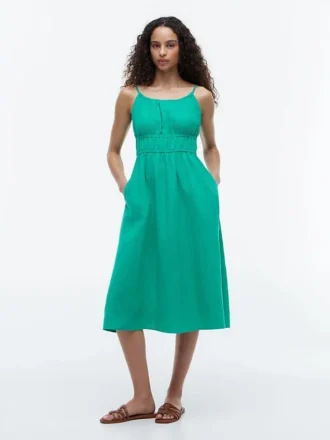 Midi-Kleid aus Leinenmischung mit Raffungen Midi-Kleid aus Leinenmischung mit Raffungen