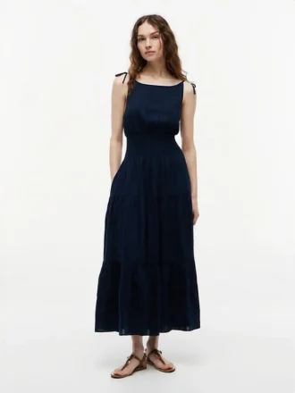 Midi-Kleid aus Seersucker mit Stufen