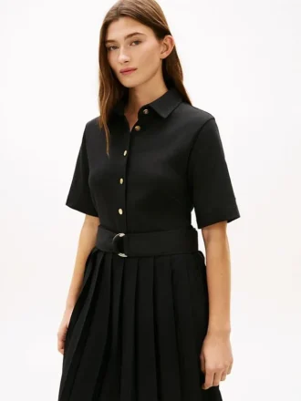 Midi-Kleid aus verschiedenen Materialien mit Plissee
