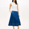 Midi-Rock aus Denim mit hoher Taille und ausgestelltem Schnitt Midi-Rock aus Denim mit hoher Taille und ausgestelltem Schnitt