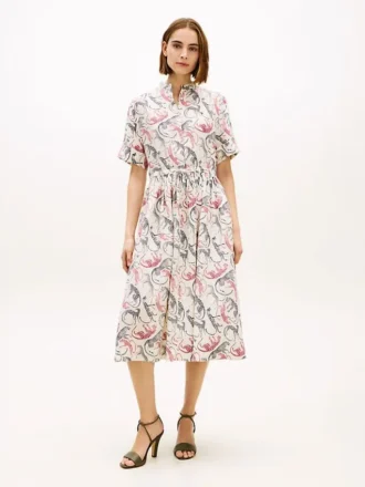 Midi-Shirtkleid aus Leinen mit Animal-Print
