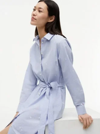 Midi-Shirtkleid mit durchgehendem Blumen- und Streifenmuster