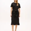 Midi-T-Shirt-Kleid aus Slub-Baumwolle mit Bindeband vorne Midi-T-Shirt-Kleid aus Slub-Baumwolle mit Bindeband vorne