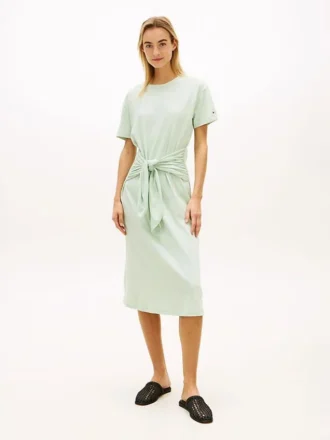 Midi-T-Shirt-Kleid aus Slub-Baumwolle mit Bindeband vorne