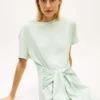 Midi-T-Shirt-Kleid aus Slub-Baumwolle mit Bindeband vorne Midi-T-Shirt-Kleid aus Slub-Baumwolle mit Bindeband vorne