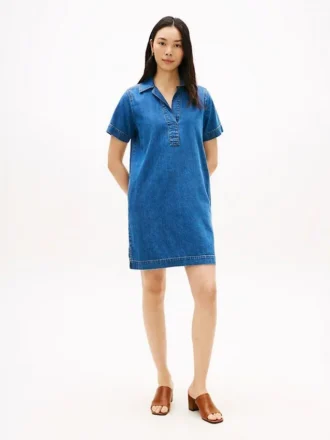 Mini-Kleid aus Denim mit offener Knopfleiste
