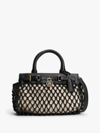 Mini-Tasche aus Makramee und Leder
