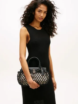 Mini-Tasche aus Makramee und Leder
