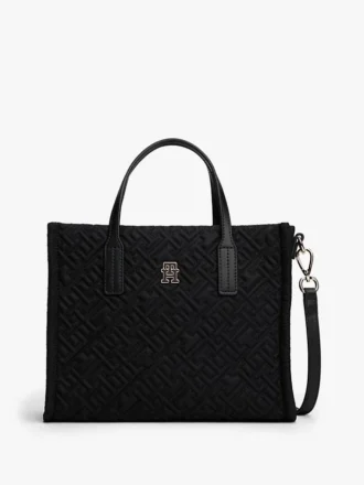 Mini-Tragetasche aus Nylon mit Monogramm-Ziernähten