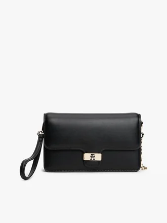 Monogramm-Verschluss, Clutch mit genarbter Klappe