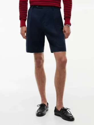 New York Label Plissierte Woll-Chino-Shorts