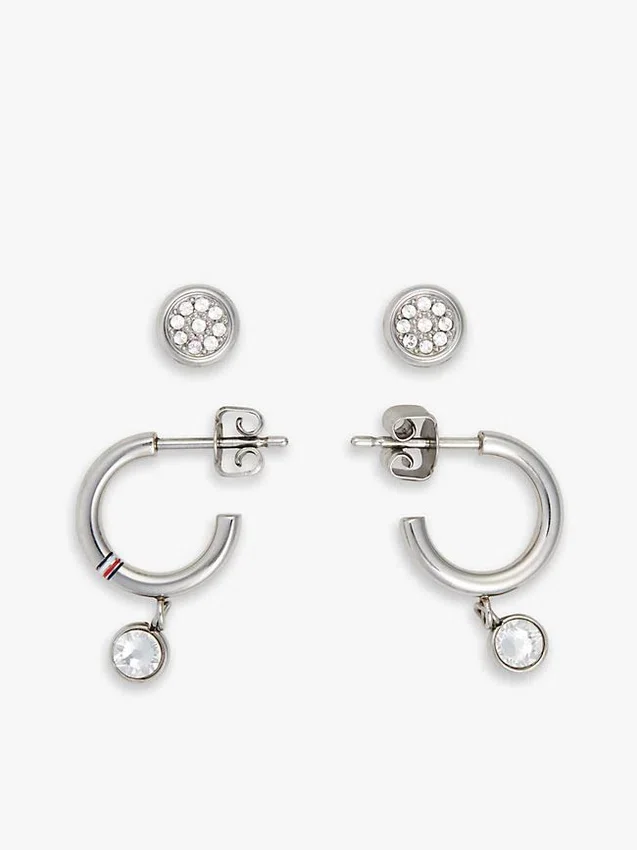 Ohrring-Set mit Kristallakzenten (Creolen & Ohrstecker) Ohrring-Set mit Kristallakzenten (Creolen & Ohrstecker)