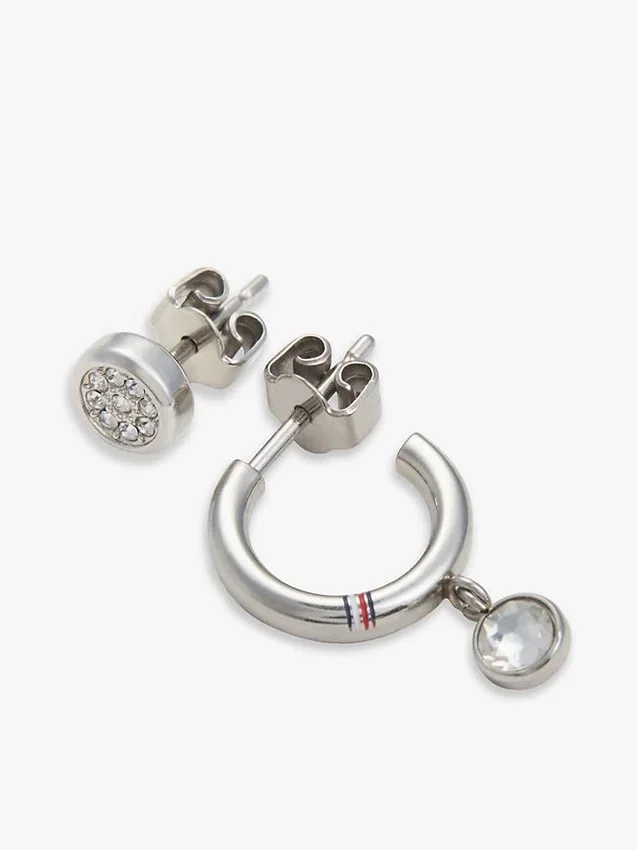 Ohrring-Set mit Kristallakzenten (Creolen & Ohrstecker) Ohrring-Set mit Kristallakzenten (Creolen & Ohrstecker)