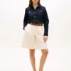 Plissierte Popeline-Shorts