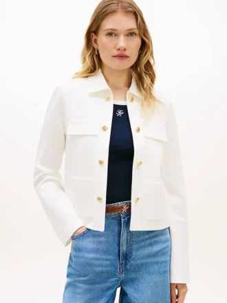 Ponte-Jacke mit mehreren Taschen und goldenen Knöpfen