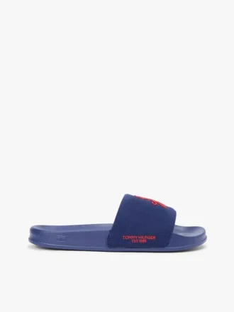 Pool-Slides aus Canvas mit Schriftzug-Monogramm