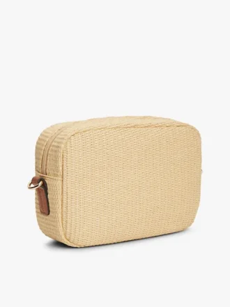 Raffia-Umhängetasche mit Monogramm-Logo