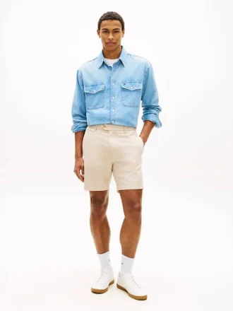 Regular Fit 7″ Shorts aus Baumwoll-Leinen-Mischung