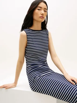 Schmal geschnittenes Midi-Kleid mit Streifen und U-Boot-Ausschnitt