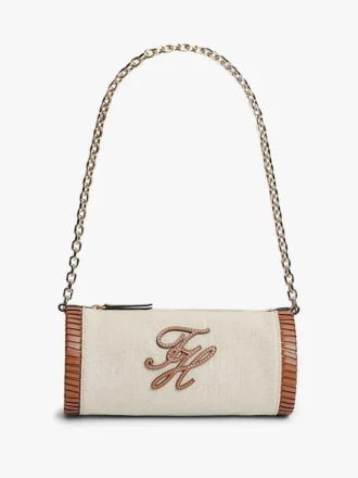 Script Monogram Leinen-Tasche mit Kettenriemen