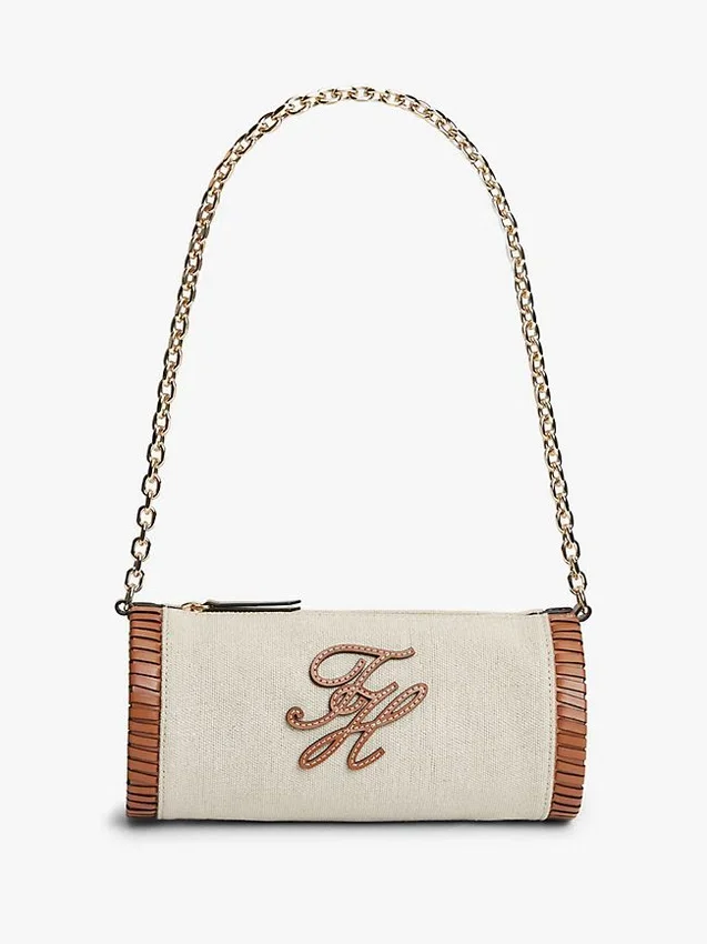 Script Monogram Leinen-Tasche mit Kettenriemen Script Monogram Leinen-Tasche mit Kettenriemen