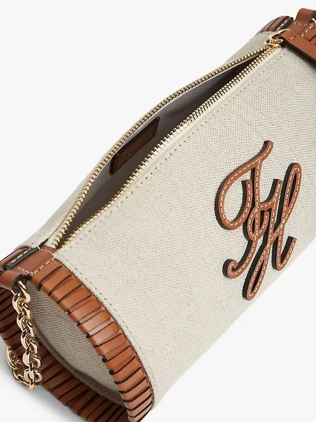 Script Monogram Leinen-Tasche mit Kettenriemen Script Monogram Leinen-Tasche mit Kettenriemen