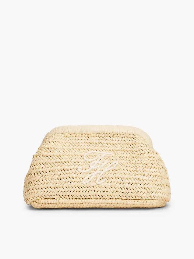 Script Monogram Raffia Clutch Script Monogram Raffia Clutch