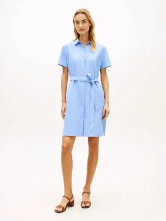 Shirtkleid aus Leinen-Baumwoll-Mischung mit Gürtel