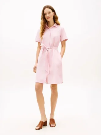 Shirtkleid aus Leinen-Baumwoll-Mischung mit Gürtel