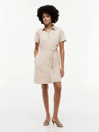 Shirtkleid aus Leinen-Baumwoll-Mischung mit Gürtel