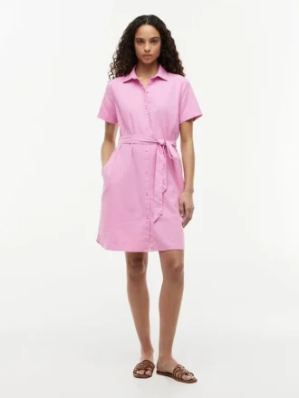 Shirtkleid aus Leinen-Baumwoll-Mischung mit Gürtel