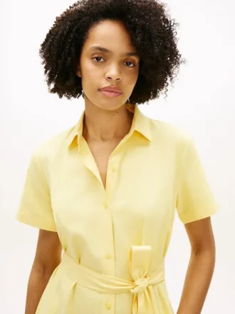 Shirtkleid aus Leinen-Baumwoll-Mischung mit Gürtel
