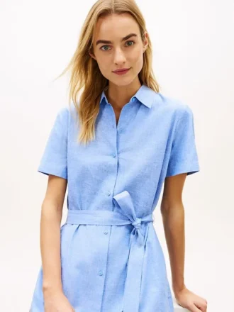 Shirtkleid aus Leinen-Baumwoll-Mischung mit Gürtel