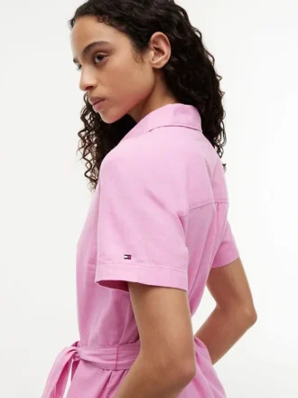 Shirtkleid aus Leinen-Baumwoll-Mischung mit Gürtel