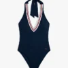 Signature Stripe Plunge Halter-Badeanzug