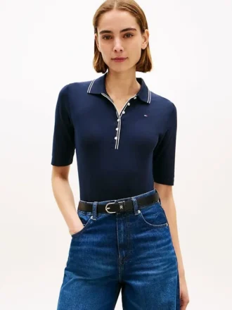 Slim Fit Kurzarm-Polo mit Zierstreifen
