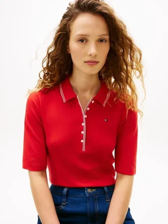Slim Fit Kurzarm-Polo mit Zierstreifen