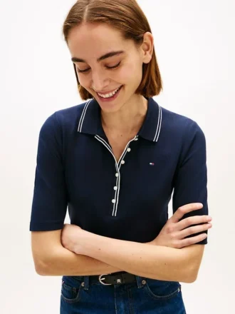 Slim Fit Kurzarm-Polo mit Zierstreifen