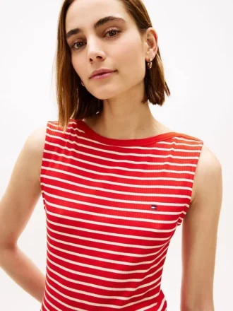 Slim Fit Midi-Kleid mit Streifen und U-Boot-Ausschnitt