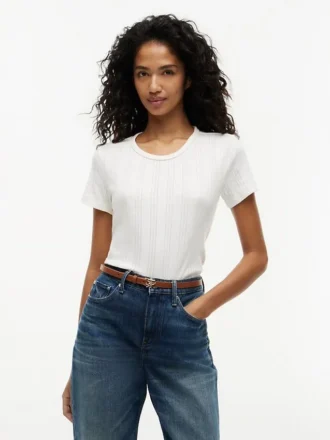Slim Fit Pointelle T-Shirt mit Rundhalsausschnitt
