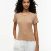 Slim Fit Pointelle T-Shirt mit Rundhalsausschnitt Slim Fit Pointelle T-Shirt mit Rundhalsausschnitt