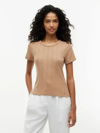 Slim Fit Pointelle T-Shirt mit Rundhalsausschnitt