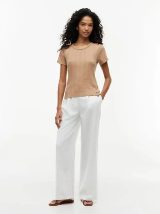 Slim Fit Pointelle T-Shirt mit Rundhalsausschnitt
