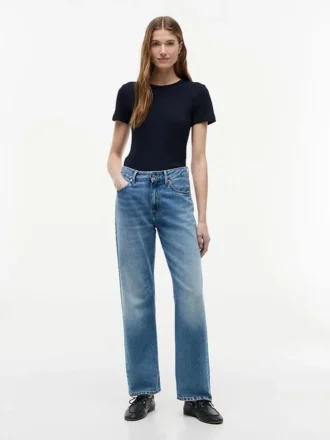 Slim Fit Pointelle T-Shirt mit Rundhalsausschnitt