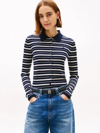 Slim Fit Polo-Strickjacke aus Woll-Seiden-Mischung